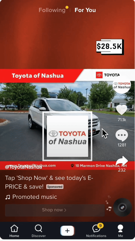 TikTok Dynamic Showcase Ad for vehicle inventory